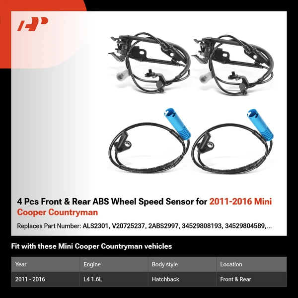 4 Pcs Front & Rear ABS Wheel Speed Sensor for 2011-2016 Mini Cooper Countryman