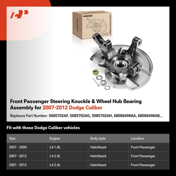 Front Passenger Steering Knuckle & Wheel Hub Bearing Assembly for 2007-2012 Dodge Caliber