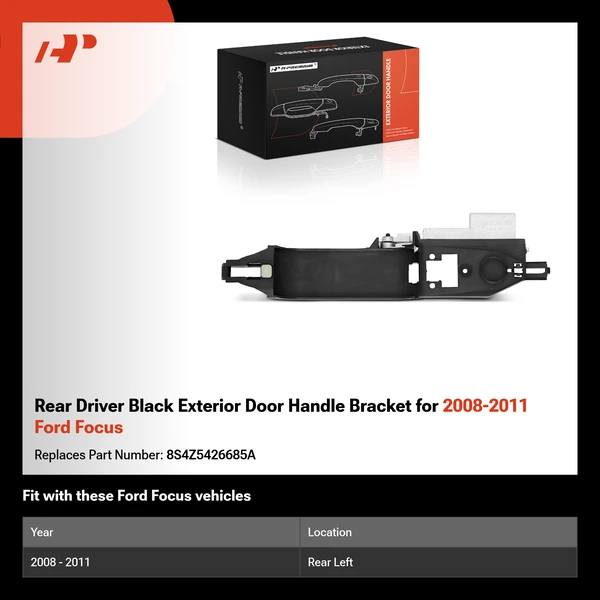 Rear Driver Black Exterior Door Handle Bracket for 2008-2011 Ford Focus