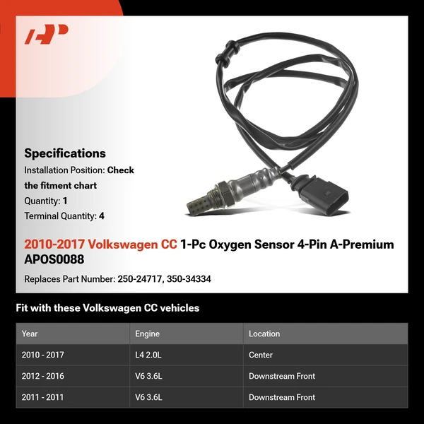 2010-2017 Volkswagen CC 1-Pc Oxygen Sensor 4-Pin A-Premium APOS0088