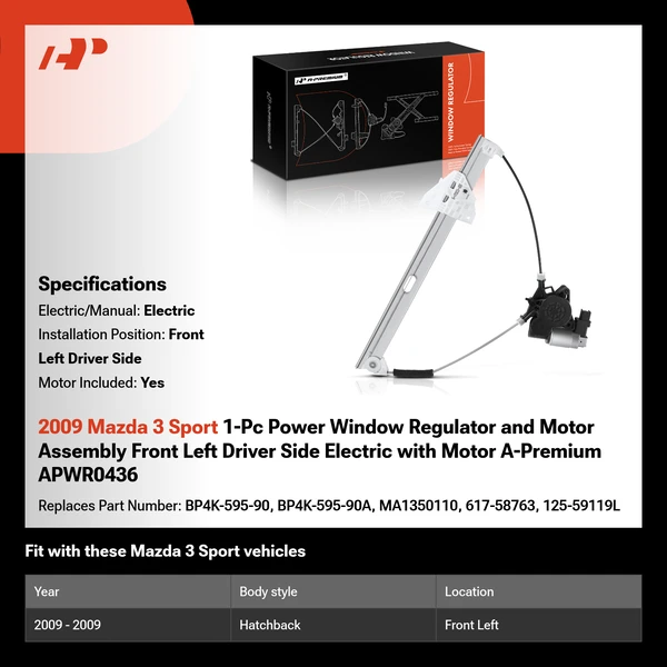 2009 Mazda 3 Sport 1-Pc Power Window Regulator and Motor Assembly Front Left Driver Side Electric with Motor A-Premium APWR0436