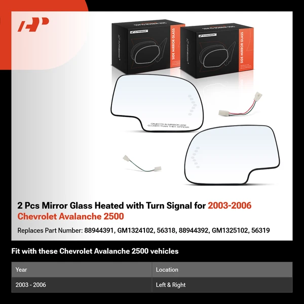 2 Pcs Mirror Glass Heated with Turn Signal for 2003-2006 Chevrolet Avalanche 2500