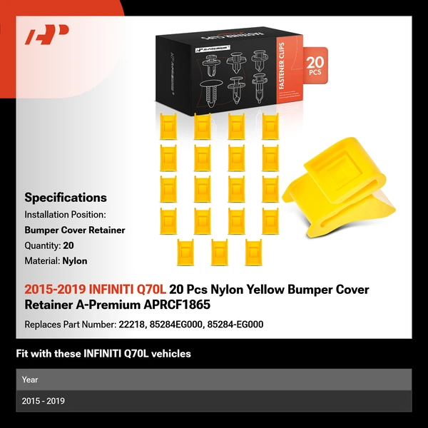 2015-2019 INFINITI Q70L 20 Pcs Nylon Yellow Bumper Cover Retainer A-Premium APRCF1865