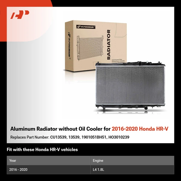 Aluminum Radiator without  Oil Cooler for 2016-2020 Honda HR-V