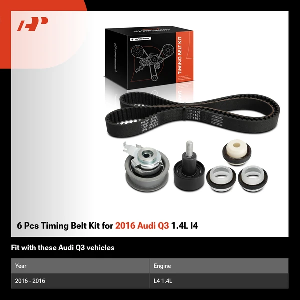 6 Pcs Timing Belt Kit for 2016 Audi Q3 1.4L l4