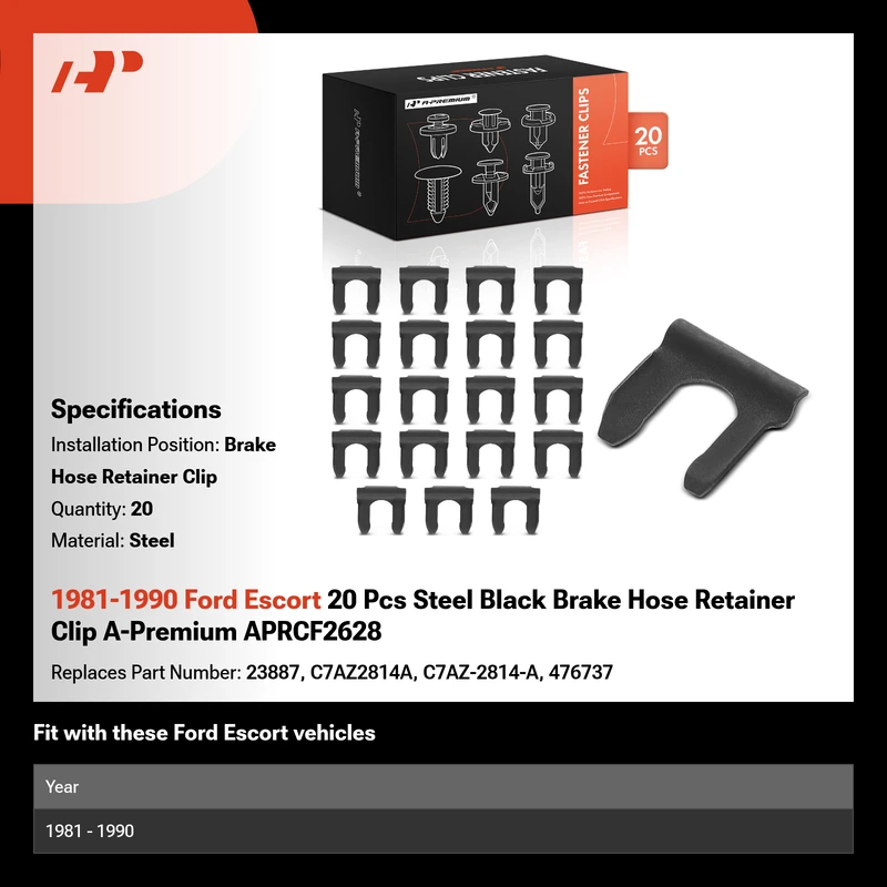 1981-1990 Ford Escort 20 Pcs Steel Black Brake Hose Retainer Clip A-Premium APRCF2628