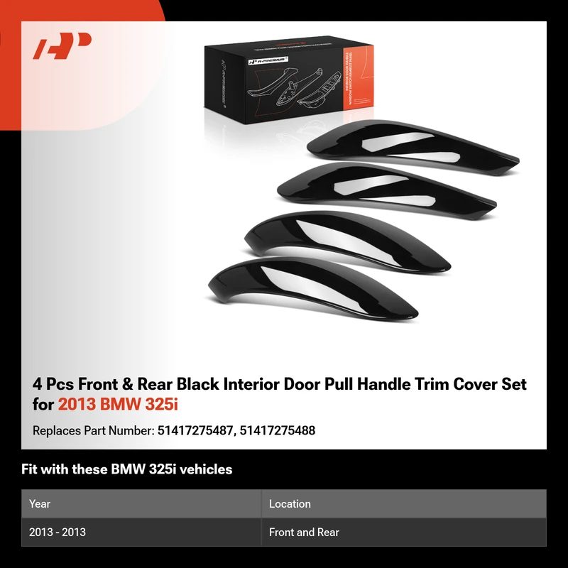 4 Pcs Front & Rear Black Interior Door Pull Handle Trim Cover Set for 2013 BMW 325i