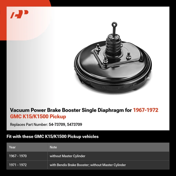 Vacuum Power Brake Booster Single Diaphragm for 1967-1972 GMC K15/K1500 Pickup