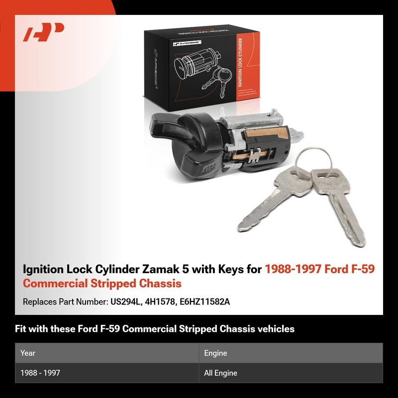 Ignition Lock Cylinder Zamak 5 with Keys for 1988-1997 Ford F-59 Commercial Stripped Chassis