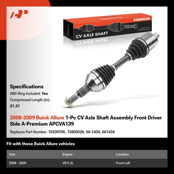 2008-2009 Buick Allure 1-Pc CV Axle Shaft Assembly Front Driver Side A-Premium APCVA139