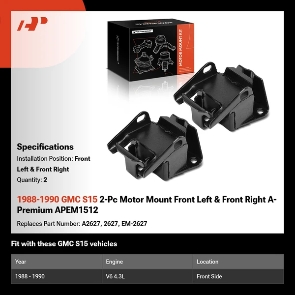 1988-1990 GMC S15 2-Pc Motor Mount Front Left & Front Right A-Premium APEM1512