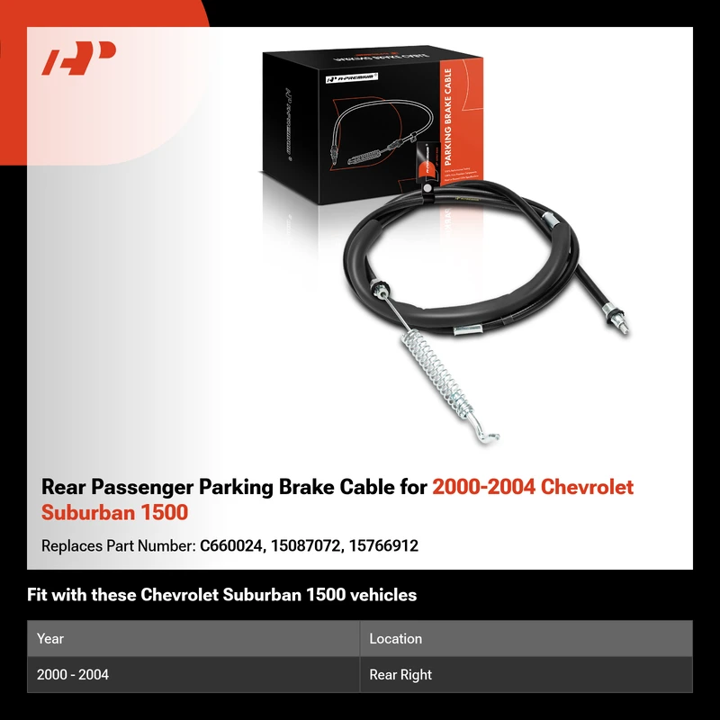 Rear Passenger Parking Brake Cable for 2000-2004 Chevrolet Suburban 1500