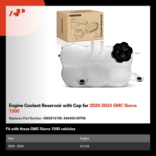 Engine Coolant Reservoir with Cap for 2020-2024 GMC Sierra 1500