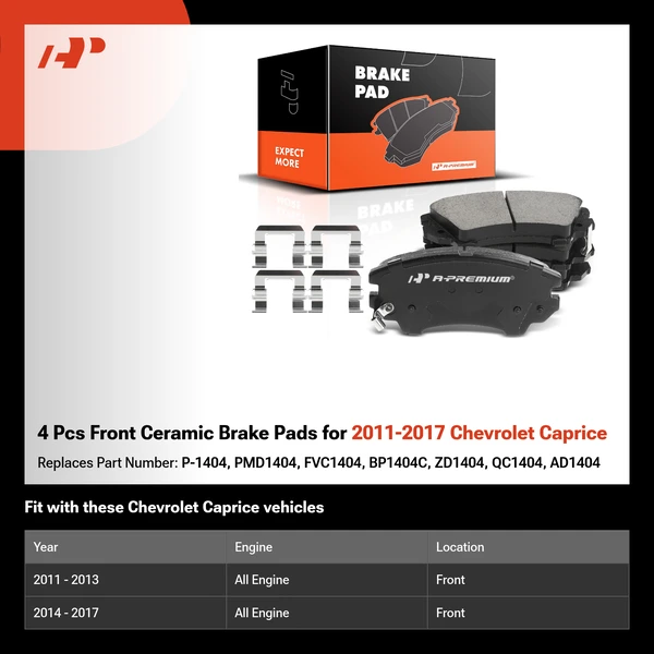 4 Pcs Front Ceramic Brake Pads for 2011-2017 Chevrolet Caprice