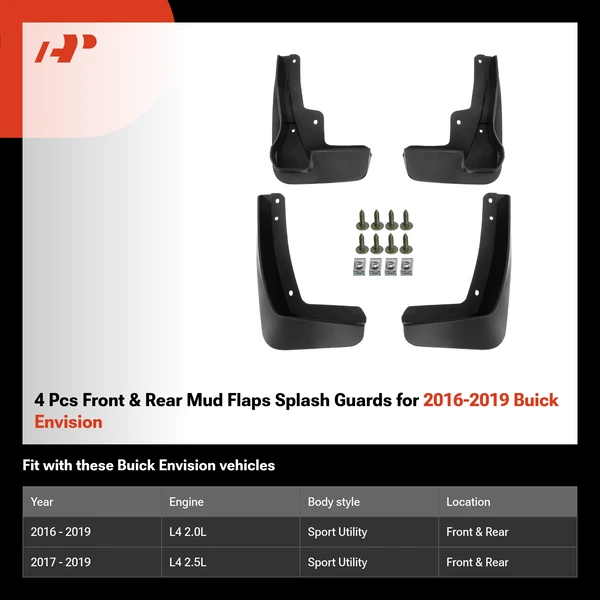 4 Pcs Front & Rear Mud Flaps Splash Guards for 2016-2019 Buick Envision