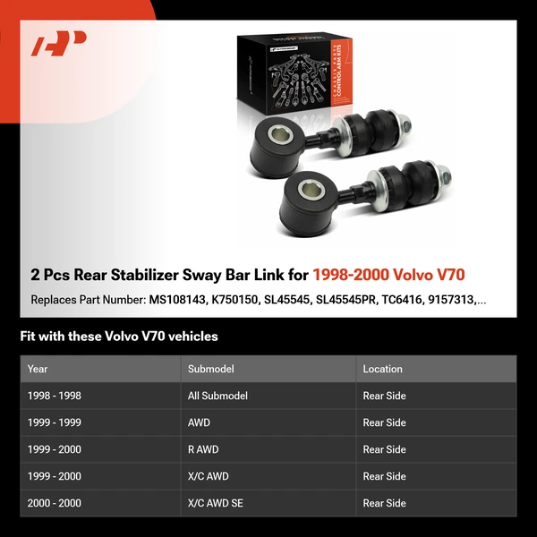 2 Pcs Rear Stabilizer Sway Bar Link for 1998-2000 Volvo V70