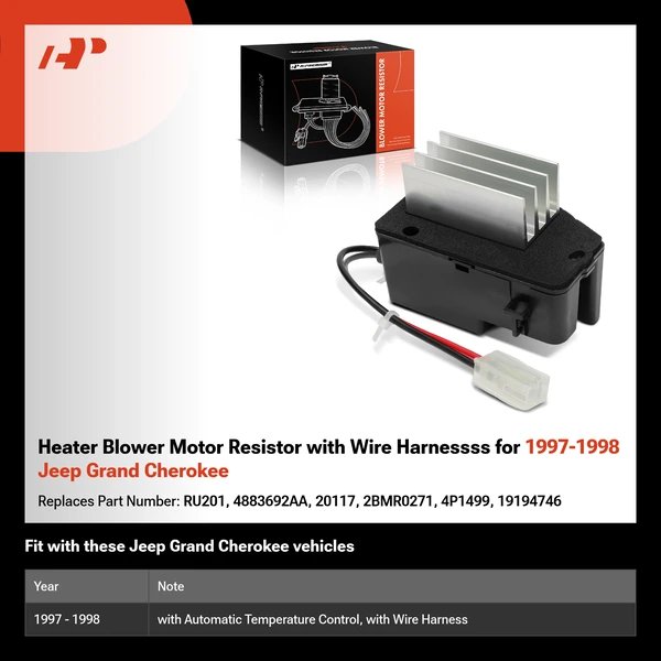 Heater Blower Motor Resistor with Wire Harnessss for 1997-1998 Jeep Grand Cherokee