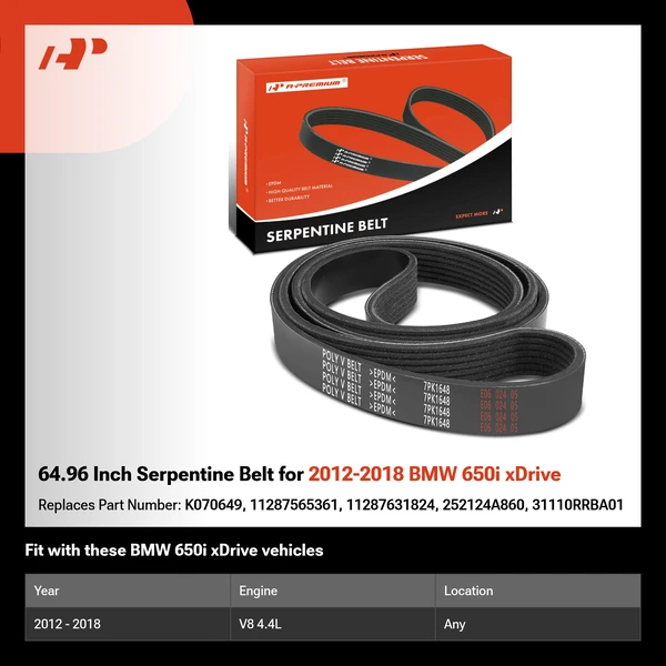 64.96 Inch Serpentine Belt for 2012-2018 BMW 650i xDrive