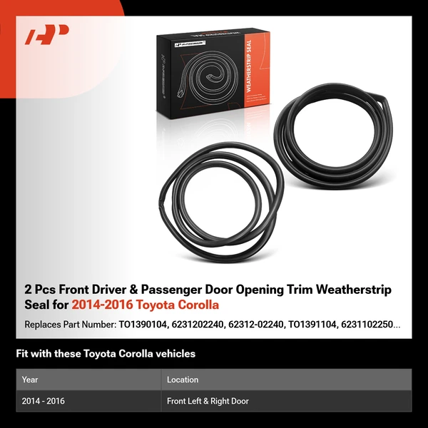 2 Pcs Front Driver & Passenger Door Opening Trim Weatherstrip Seal for 2014-2016 Toyota Corolla