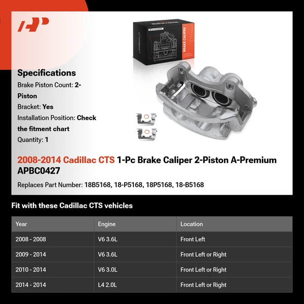 2008-2014 Cadillac CTS 1-Pc Brake Caliper 2-Piston A-Premium APBC0427