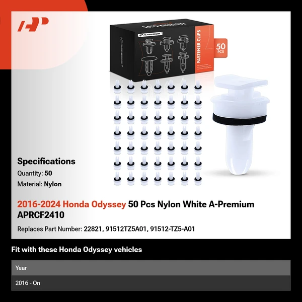 2016-2024 Honda Odyssey 50 Pcs Nylon White A-Premium APRCF2410