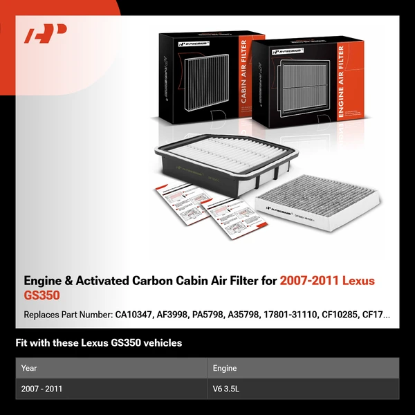 Engine & Activated Carbon Cabin Air Filter for 2007-2011 Lexus GS350