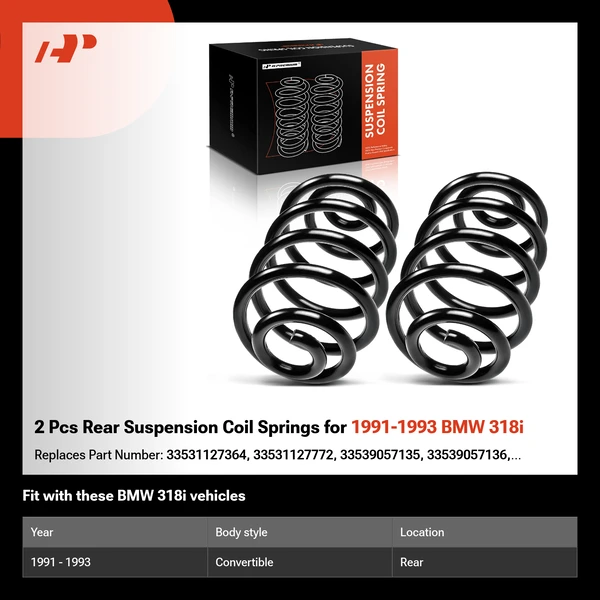 2 Pcs Rear Suspension Coil Springs for 1991-1993 BMW 318i