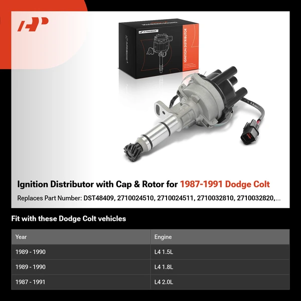 Ignition Distributor with Cap & Rotor for 1987-1991 Dodge Colt