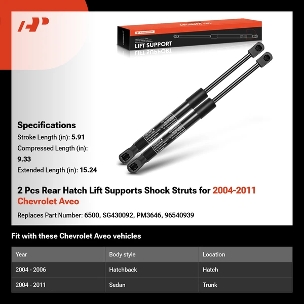 2 Pcs Rear Hatch Lift Supports Shock Struts for 2004-2011 Chevrolet Aveo