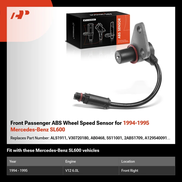 Front Passenger ABS Wheel Speed Sensor for 1994-1995 Mercedes-Benz SL600