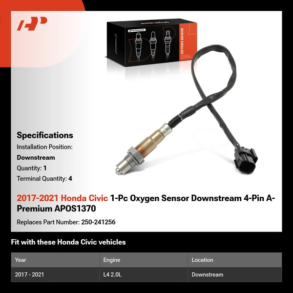 2017-2021 Honda Civic 1-Pc Oxygen Sensor Downstream 4-Pin A-Premium APOS1370
