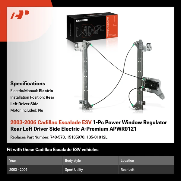 2003-2006 Cadillac Escalade ESV 1-Pc Power Window Regulator Rear Left Driver Side Electric A-Premium APWR0121