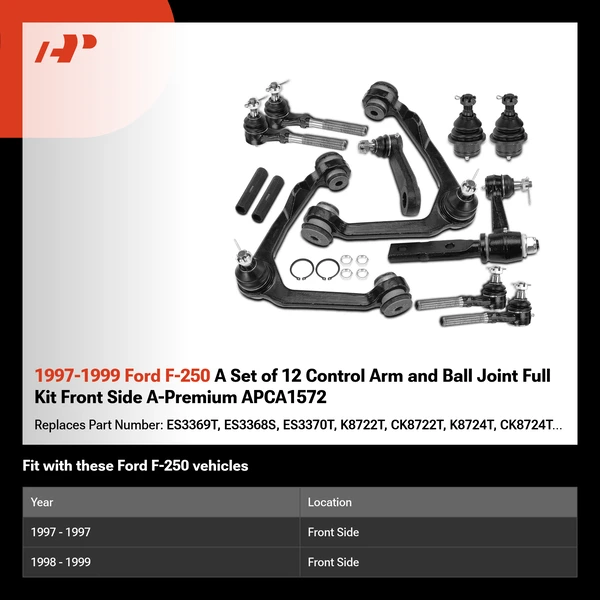 1997-1999 Ford F-250 A Set of 12 Control Arm and Ball Joint Full Kit Front Side A-Premium APCA1572