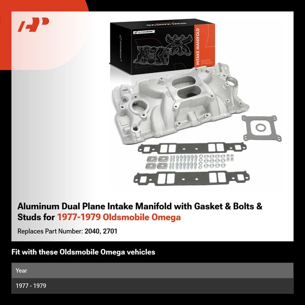 Aluminum Dual Plane Intake Manifold with Gasket & Bolts & Studs for 1977-1979 Oldsmobile Omega