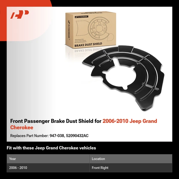 Front Passenger Brake Dust Shield for 2006-2010 Jeep Grand Cherokee