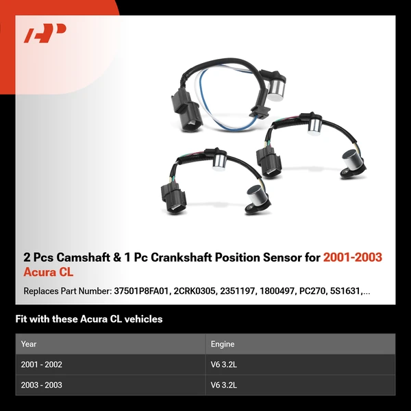 2 Pcs Camshaft & 1 Pc Crankshaft Position Sensor for 2001-2003 Acura CL