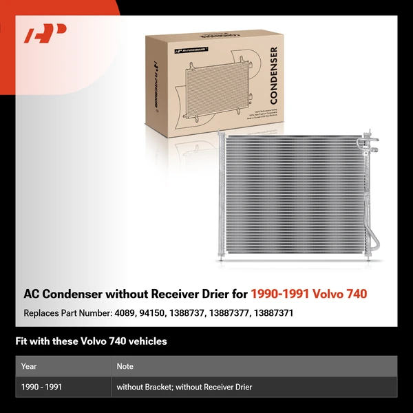 AC Condenser without Receiver Drier for 1990-1991 Volvo 740