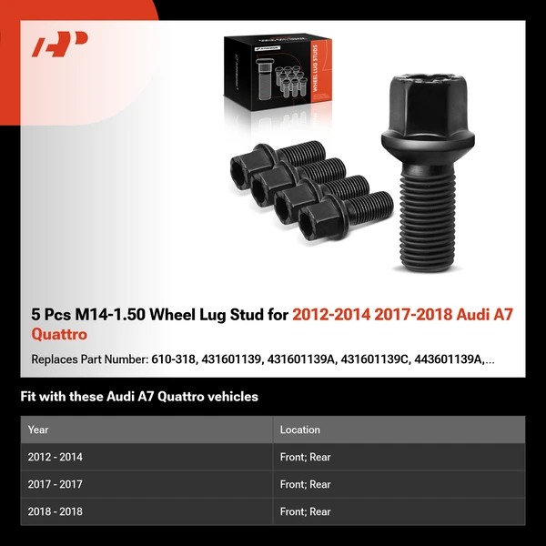 5 Pcs M14-1.50 Wheel Lug Stud for 2012-2014 2017-2018 Audi A7 Quattro