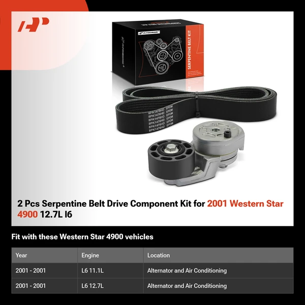 2 Pcs Serpentine Belt Drive Component Kit for 2001 Western Star 4900 12.7L l6