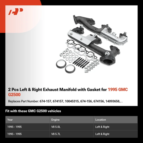 2 Pcs Left & Right Exhaust Manifold with Gasket for 1995 GMC G2500