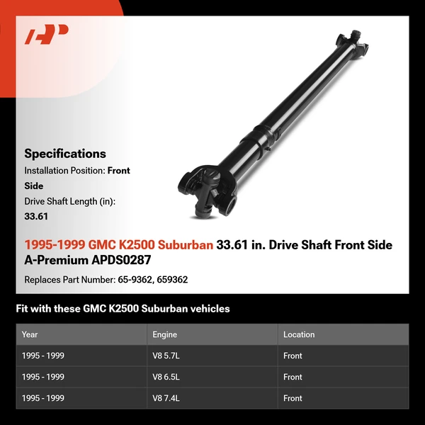 1995-1999 GMC K2500 Suburban 33.61 in. Drive Shaft Front Side A-Premium APDS0287