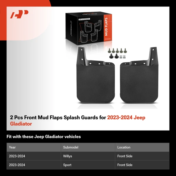 2 Pcs Front Mud Flaps Splash Guards for 2023-2024 Jeep Gladiator