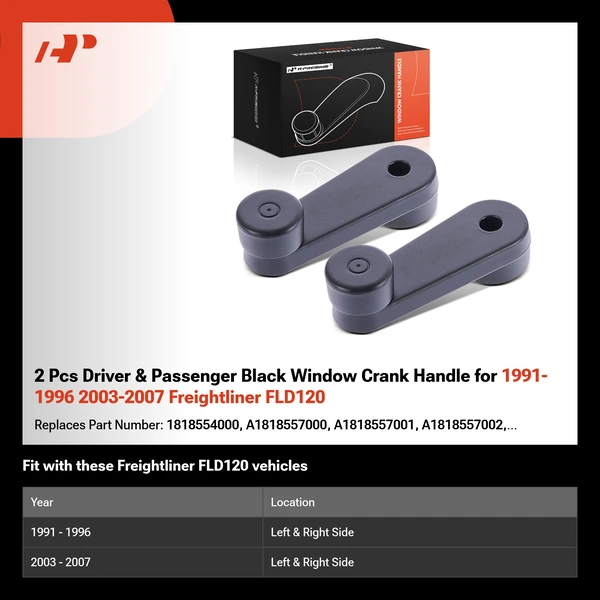 2 Pcs Driver & Passenger Black Window Crank Handle for 1991-1996 2003-2007 Freightliner FLD120