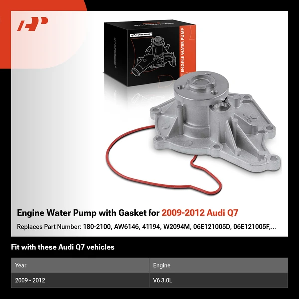 Engine Water Pump with Gasket for 2009-2012 Audi Q7