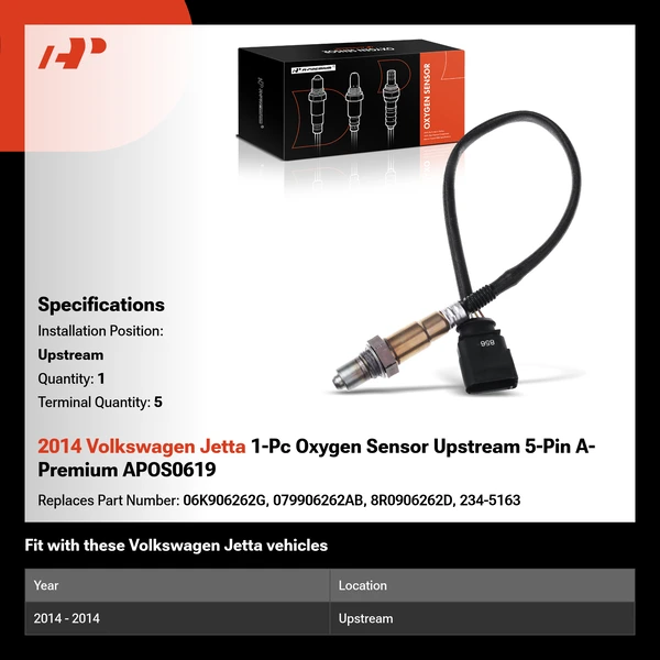 2014 Volkswagen Jetta 1-Pc Oxygen Sensor Upstream 5-Pin A-Premium APOS0619