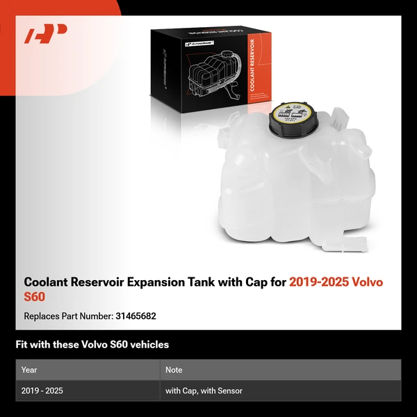 Coolant Reservoir Expansion Tank with Cap for 2019-2025 Volvo S60