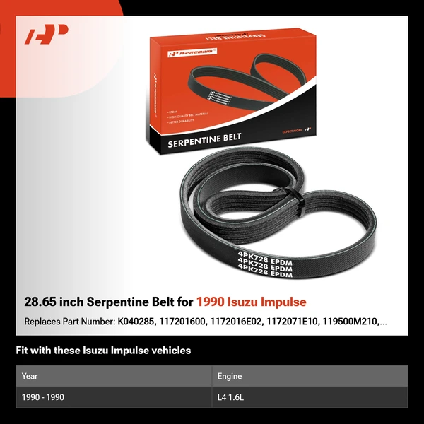 28.65 inch Serpentine Belt for 1990 Isuzu Impulse