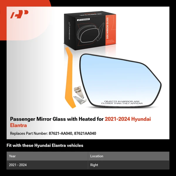 Passenger Mirror Glass with Heated for 2021-2024 Hyundai Elantra