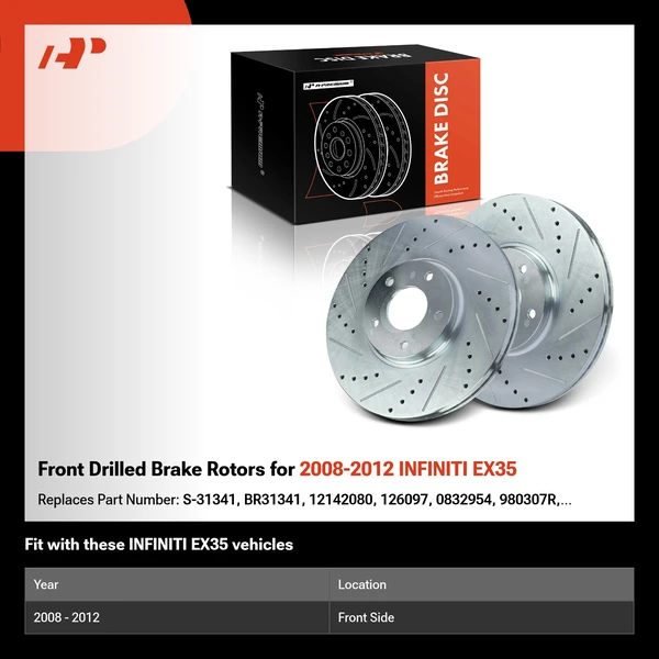 Front Drilled Brake Rotors for 2008-2012 INFINITI EX35
