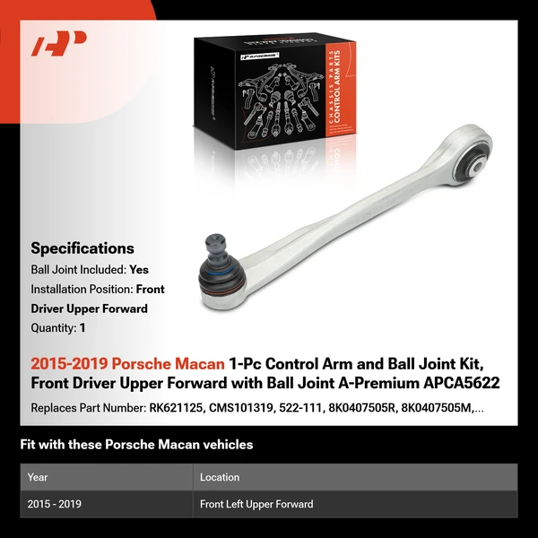 2015-2019 Porsche Macan 1-Pc Control Arm and Ball Joint Kit, Front Driver Upper Forward with Ball Joint A-Premium APCA5622